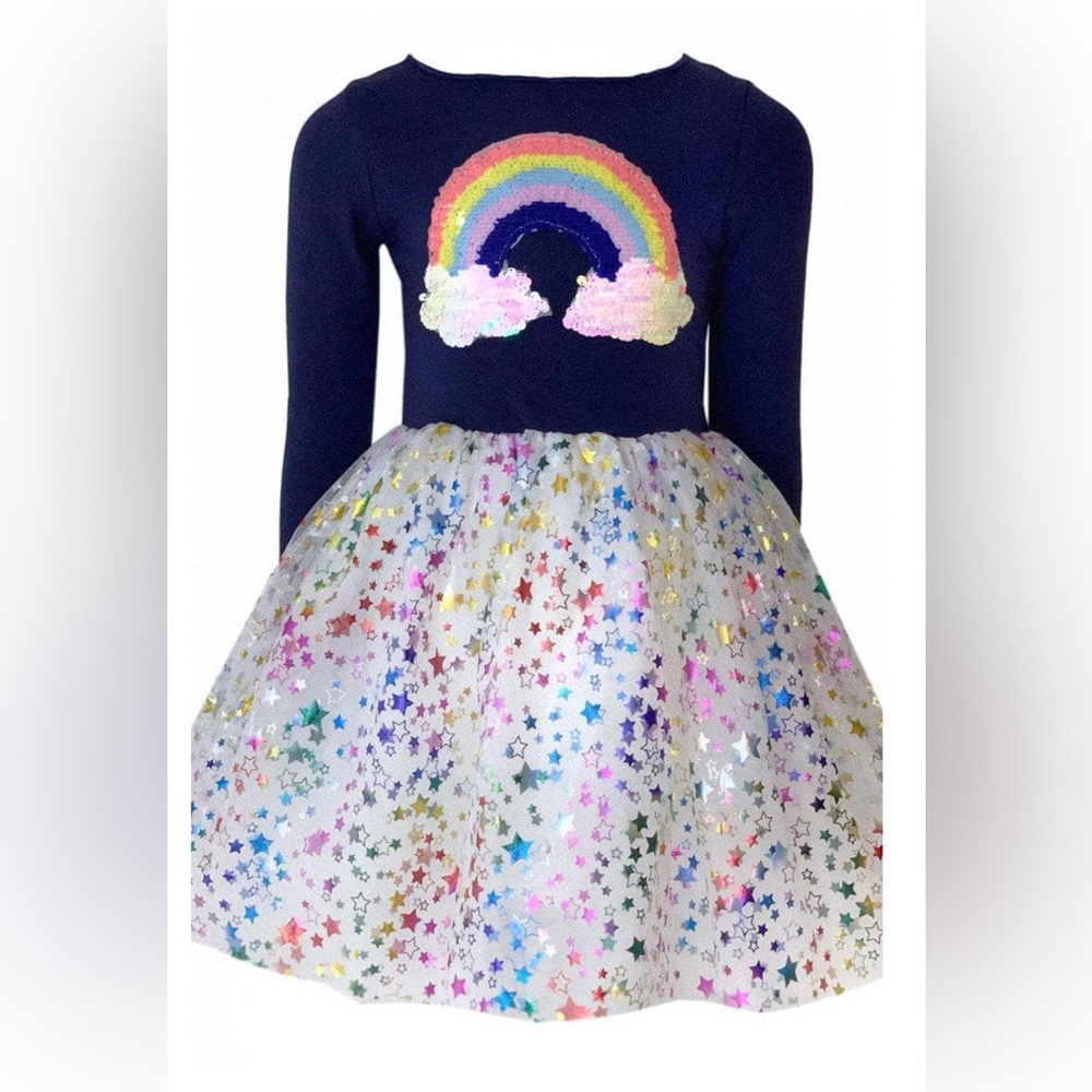 Lola + The Boys Navy Rainbow Sequin Tulle Star Dress